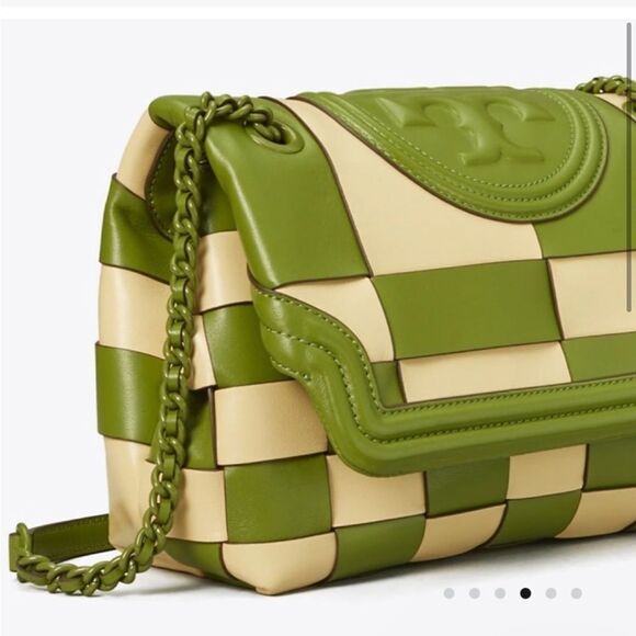 TORY BURCH RARE FLEMING GREEN CREAM PATCHWORK CROSSBODY - Picture 4 of 13